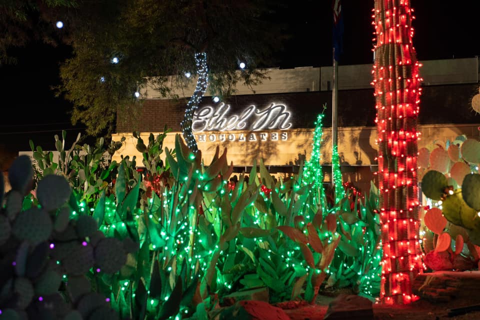 Holiday lights at the Ethel M cactus garden in Henderson, Nevada