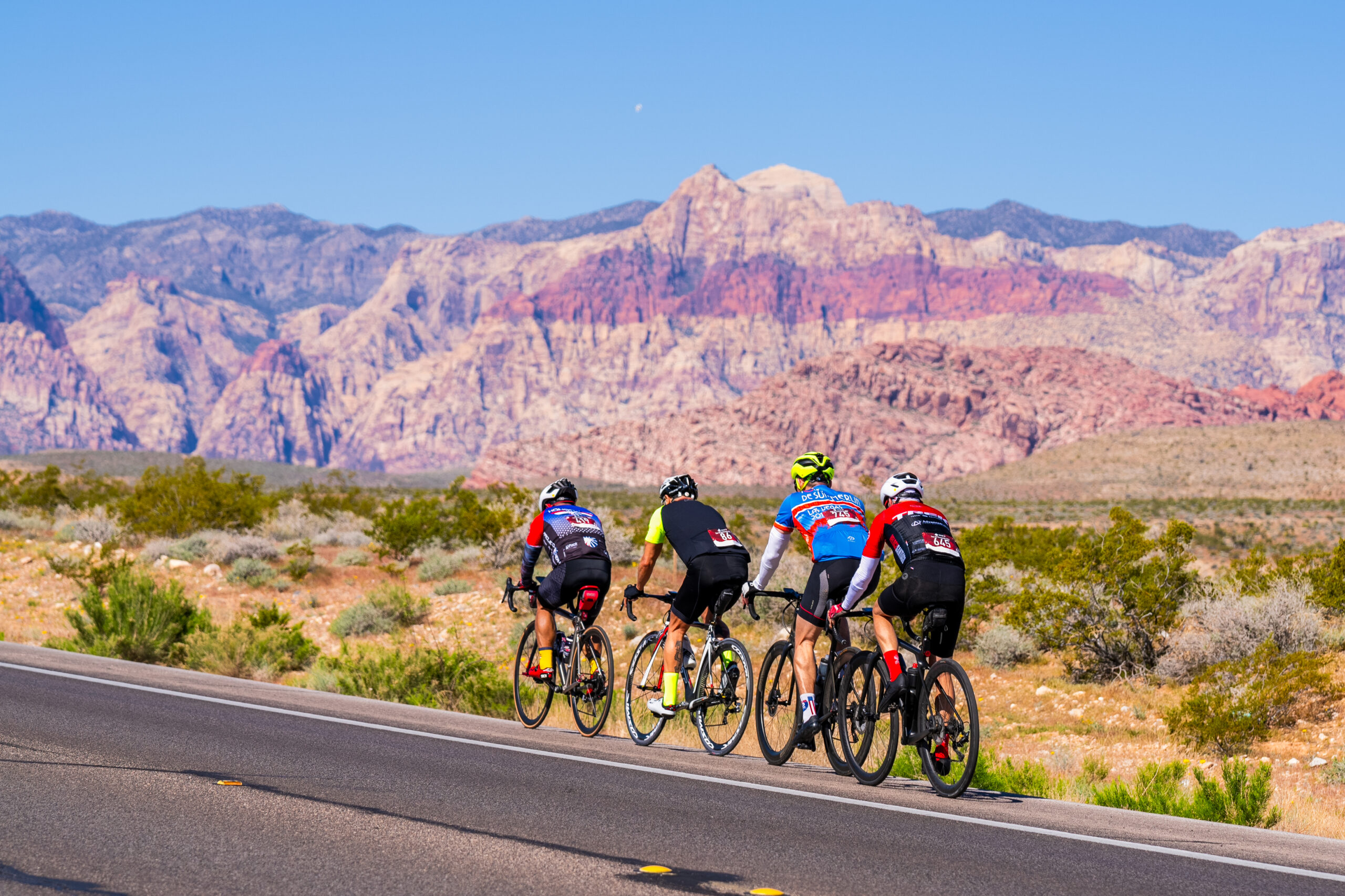 Four bicyclists outside Red Rock Canyon near Las Vegas