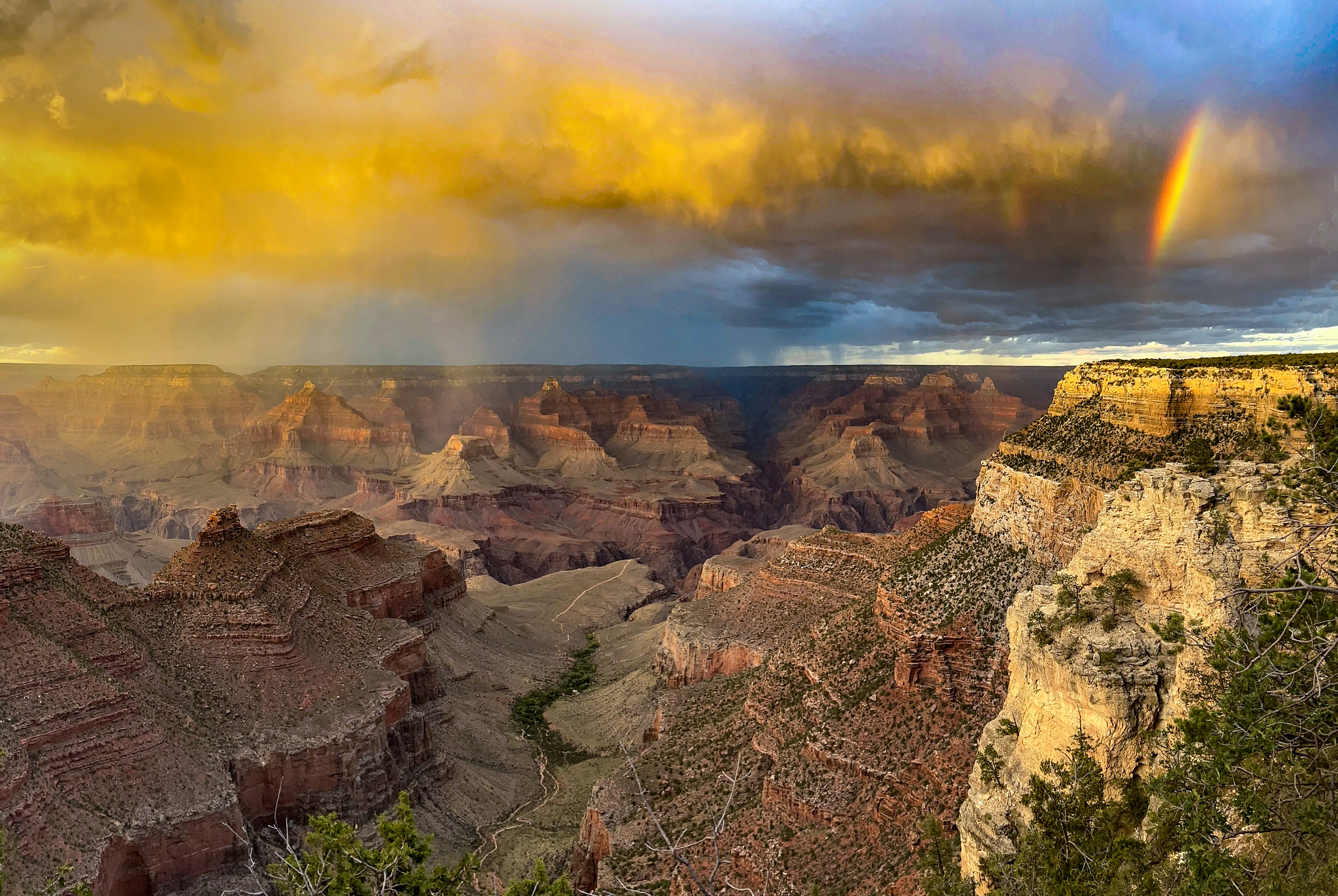 Grand Canyon South Rim rainbow and storm clouds