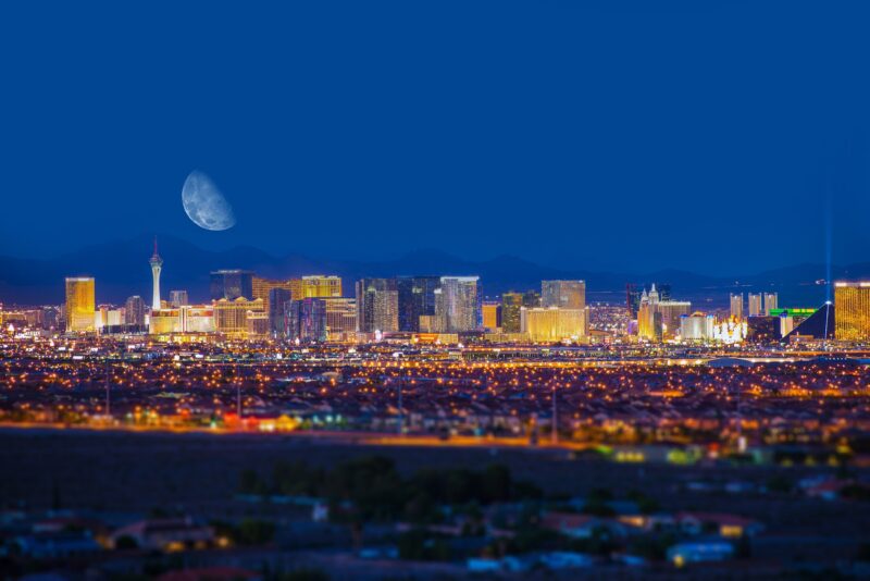 Crescent moon over the Las Vegas skyline