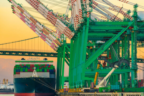 Container cranes at the Port of Long Beach in California