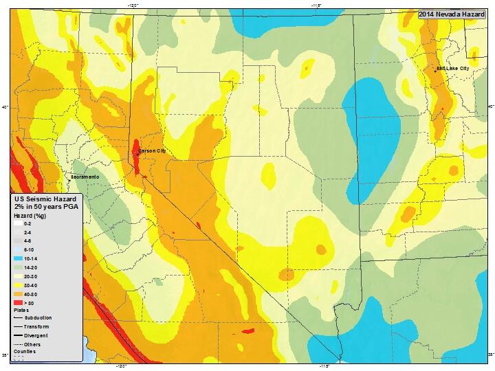 Nevada earthquake hazard map risk, busting the myth about a possible "big one." 